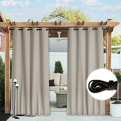 NICETOWN Outdoor Curtains Waterproof Fixed Bottom W52xL95 Natural - Image 2