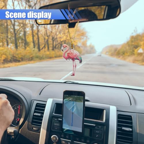 2D Flat Flamingo Car Rear View Mirror Charm, Acrylic Car Rear View Mirror - Image 3