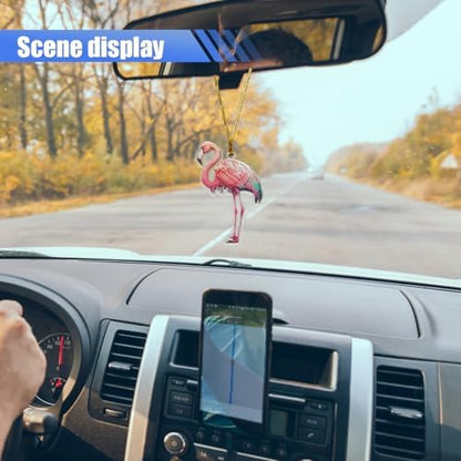 2D Flat Flamingo Car Rear View Mirror Charm, Acrylic Car Rear View Mirror - Image 3