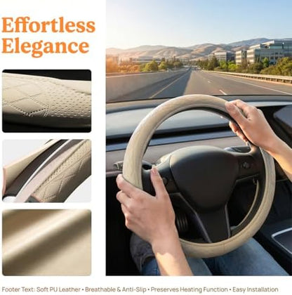 Zpana 14.5-15" Car Steering Wheel Cover, Breathable Soft Leather - Image 6
