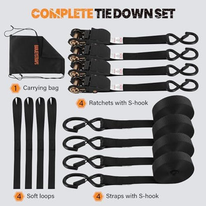 1" x12FT Black Ratchet Straps for Truck & Cargo - Image 5