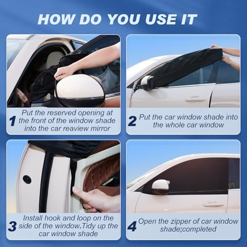 Tallew 4 Pcs Car Window Screens Mesh Breathable Shade, 23-32 in, 35-53 in - Image 3