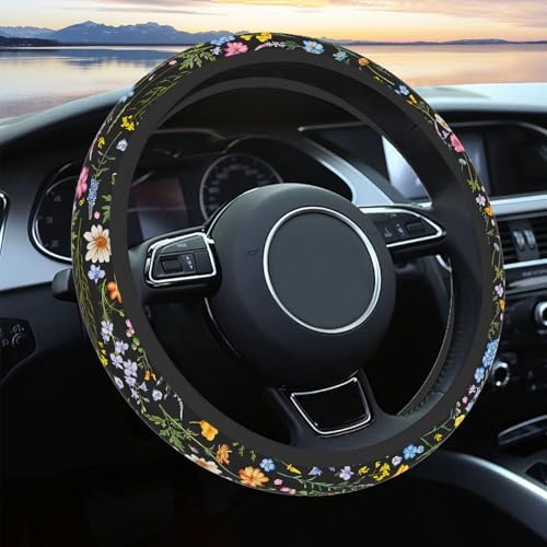 Car Steering Wheel Cover for Women Men, Cute Wildflower by KeepCarTidy