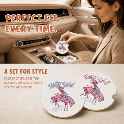 Western Cowgirl Cowboy Car Coasters, Wild West Coquette Cup Holders - Image 2