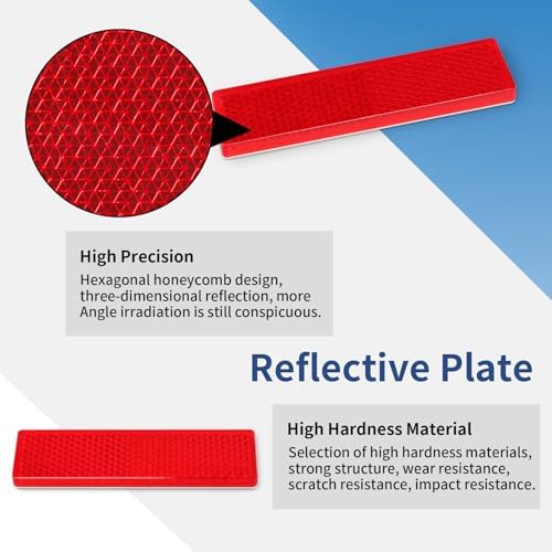 10 Pack Red Reflectors Self-Adhesive Rectangular, Quick Mount - Image 2