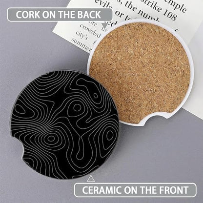 Car Coasters Topographic Cup Holder, 2 Pack Anti Slip Ceramic Car Cup Holder - Image 3