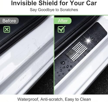 4 PCS Car Door Sill Protectors, American Flag Carbon Fiber Anti-scratch Pad - Image 5
