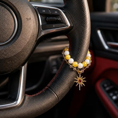 Steering Wheel Rosary, Sun Rosary Rear View Mirror Charm Crystal Decor - Image 4