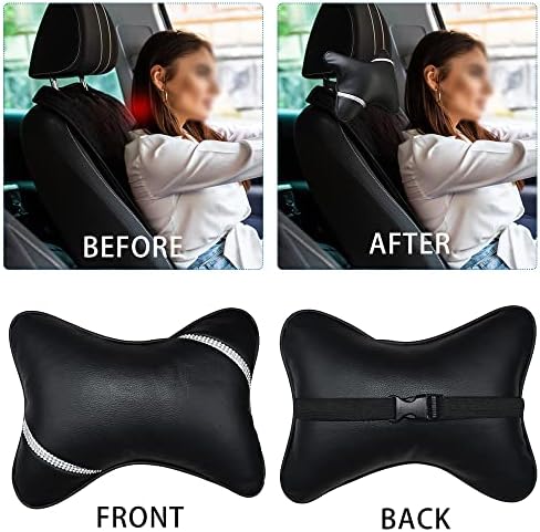 2 Pack Car Headrest Pillow Diamond Dual-Side PU Leather Neck Pillows, Cushion - Image 5
