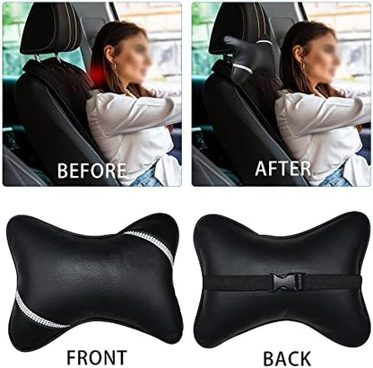2 Pack Car Headrest Pillow Diamond Dual-Side PU Leather Neck Pillows, Cushion - Image 5