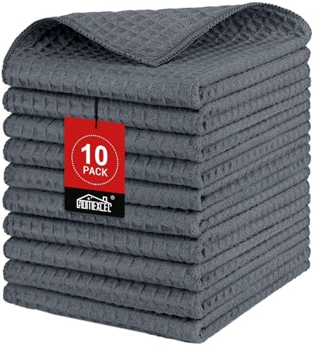 HOMEXCEL Waffle Weave Microfiber Towel, 10PK Waffle Towels Grey, 12 x 12in by HOMEXCEL