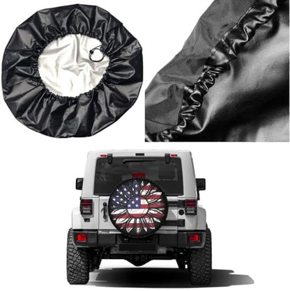 American Flag Sunflower Flower Spare Tire Cover Dust-Proof Wheel Tire Cover Fit - Image 5
