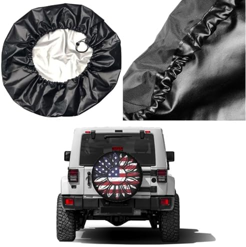 American Flag Sunflower Flower Spare Tire Cover Dust-Proof Wheel Tire Cover Fit - Image 5
