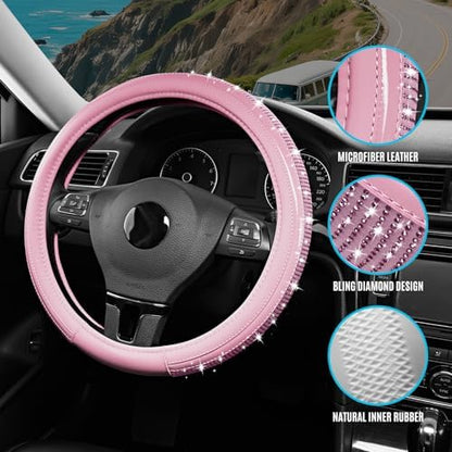 Road Comforts Bling Steering Wheel Cover – Pink Diamond Design, Universal Fit - Image 4