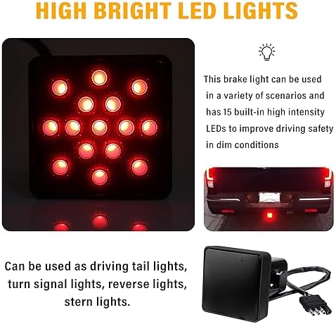 carleef 15 LED Trailer Hitch Brake Light, 12V Red Lights Smoked Tail Lights - Image 4