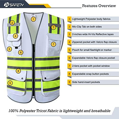 JKSafety Safety Vest for Men Women Reflective Hi Vis JK901 White XL - Image 3