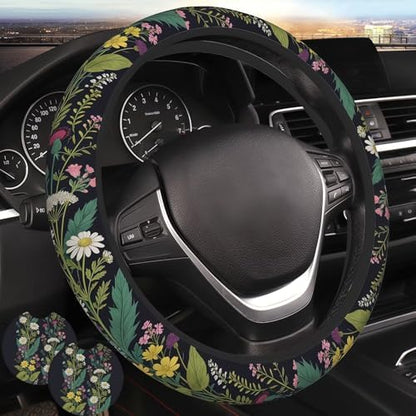 Wildflower car Steering Wheel Cover Women 15in Flower 2 Cup Coasters by Unknown