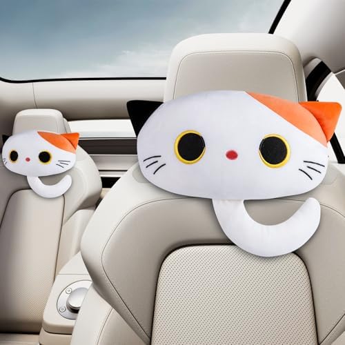 Cat Car Headrest Pillow Cartoon Car Seat Pillow Cat Neck Support Plush Cushion by Evolveover