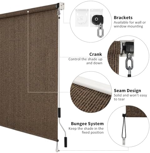 Outdoor Sunshade Roller Shade 8'W x 6'H, Exterior Cordless Roll Up Shades Blinds - Image 4