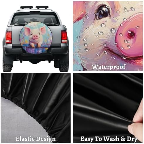 Spare Tire Cover for RV Trailer, Cute Pig Oil Painting Waterproof Sun Leather - Image 4