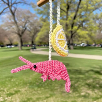 Cute Crochet Cocktail Shrimp Car Decor, Hanging Lemon - Image 4