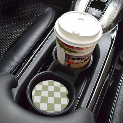 Green White Checkered Buffalo Plaid Car Coasters - Image 7