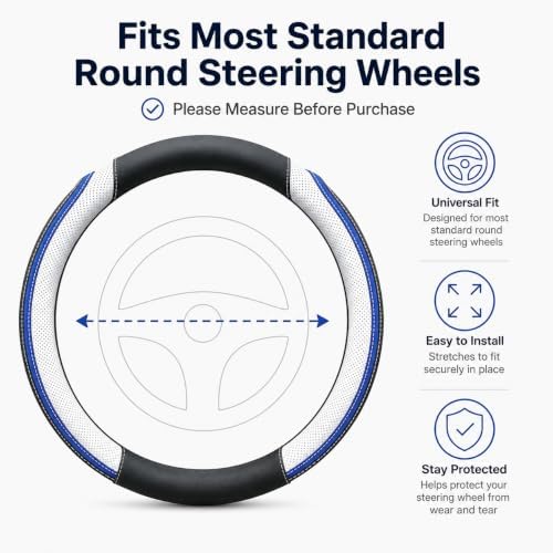 Car Steering Wheel Cover PU Leather Anti-Slip Protector White - Image 5