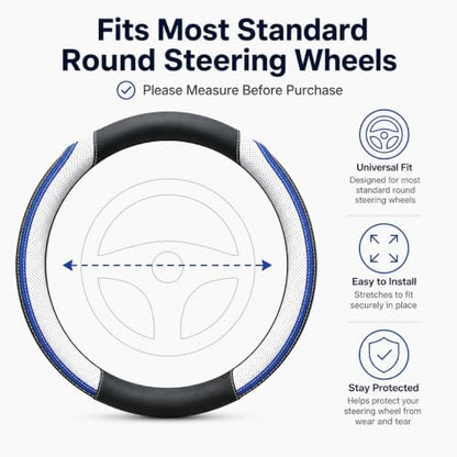 Car Steering Wheel Cover PU Leather Anti-Slip Protector White - Image 5