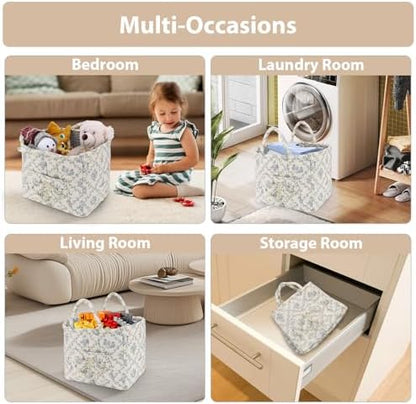 Storage Basket Boho Fabric Large Collapsible Floral Laundry Nursery Hamper - Image 4