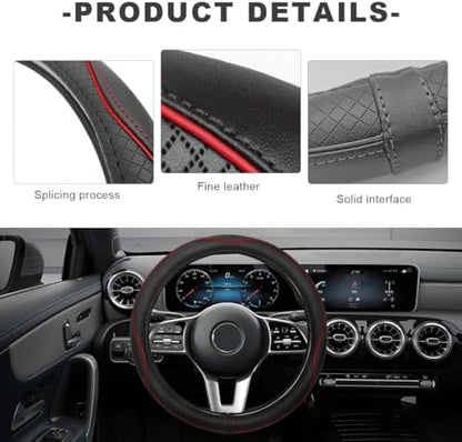 Car Steering Wheel Cover, 15 Inch Anti-Slip Breathable Leather Auto Steering - Image 4