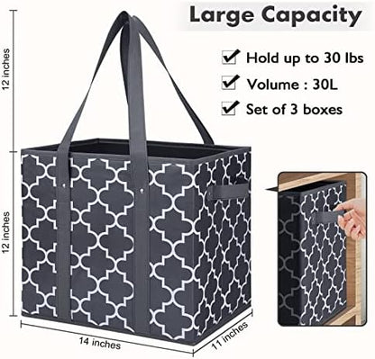 Reusable Grocery Bags 4Pack Foldable Washable Large Storage Bins, Dark Grey - Image 3