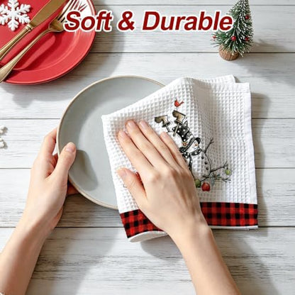 Christmas Kitchen Towels Snowman Waffle Hand Towels - Image 6