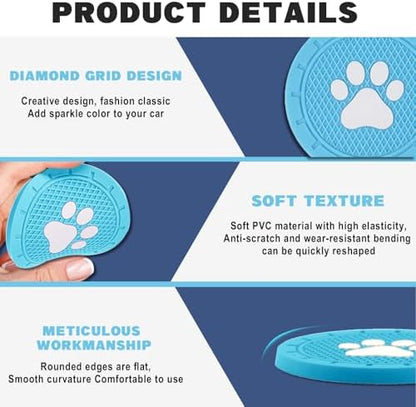 4 Pack Car Cup Holder Coasters, Dog Paw Insert Car Cup Coaster, 2.75 Inch Anti - Image 4
