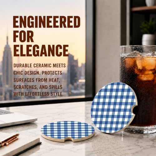 Blue Buffalo Plaid Car Coasters Set of 2, Coquette Preppy Cup Holders - Image 5