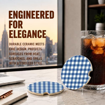 Blue Buffalo Plaid Car Coasters Set of 2, Coquette Preppy Cup Holders - Image 5