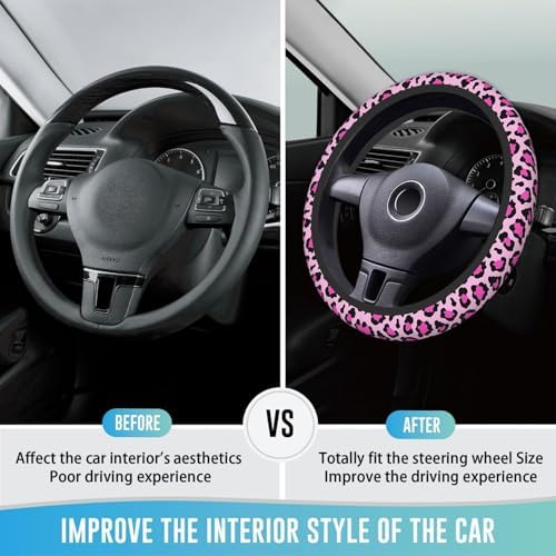 Elastic Steering Wheel Cover, 15 Inch Non-Slip Pink Leopard Printed - Image 3