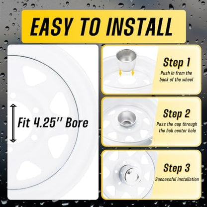 4Pcs 4.25" Stainless Trailer Wheel Center Caps, 4.29" H Chrome - Image 5
