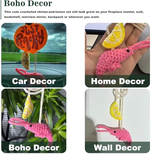 Cute Crochet Cocktail Shrimp Car Decor, Hanging Lemon - Image 5