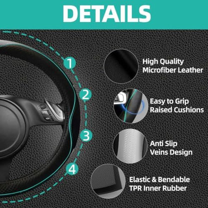 NBTEPEM 6 PCS Car Steering Wheel Cover Set, Microfiber Leather Steering Wheel - Image 3