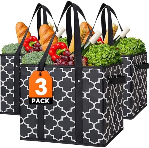 WISELIFE Reusable Grocery Bags 3-Pack Foldable Washable Large Storage Bins by WiseLife