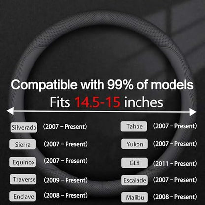 Leather Car Steering Wheel Cover, Breathable Laser-Perforated, Pure Black - Image 3