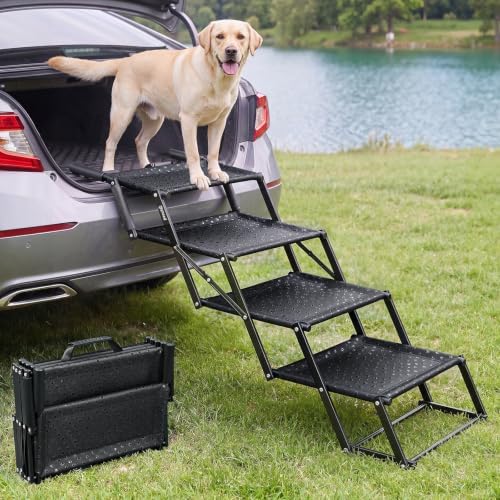 4‑Step Dog Stairs for Car Trunk, 18.5" Wide Foldable Lightweight Pet Stairs by pecute