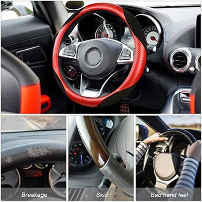 Moly Magnolia 15 Inch Car Steering Wheel Cover, Carbon Red/Black - Image 2