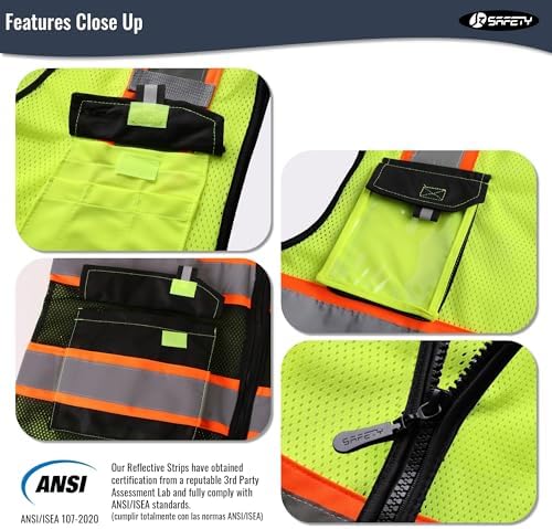 JKSafety Safety Vest for Men Women Hi Vis Reflective Vest JK220 YBlack XL - Image 4