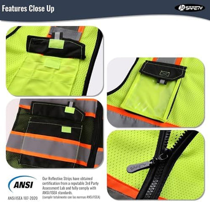 JKSafety Safety Vest for Men Women Hi Vis Reflective Vest JK220 YBlack XL - Image 4
