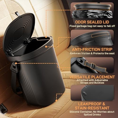 Waretary Car Trash Can with Lid, Leakproof Silicone, 2 Gallon - Image 2