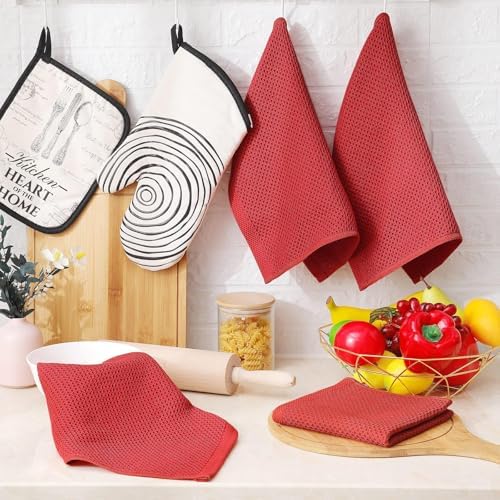 Homaxy 100% Cotton Waffle Weave Kitchen Dish Cloths 18-Pack, Brick Red - Image 6