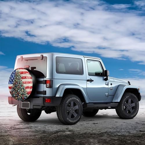 Christmas Tree American Flag Spare Tire Cover Wheel Protectors Waterproof Wheel - Image 5