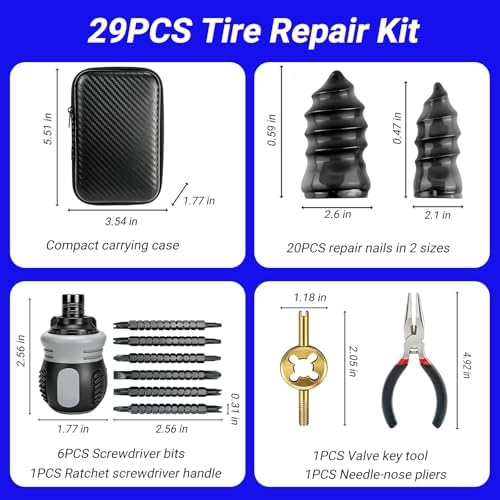 29PCS Tire Repair Rubber Nail Kit, Premium Spiral Screw-in Tire Plugs - Image 2