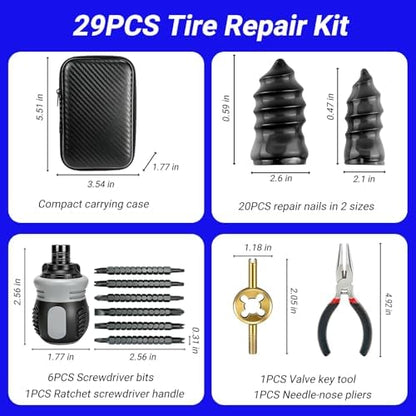 29PCS Tire Repair Rubber Nail Kit, Premium Spiral Screw-in Tire Plugs - Image 2